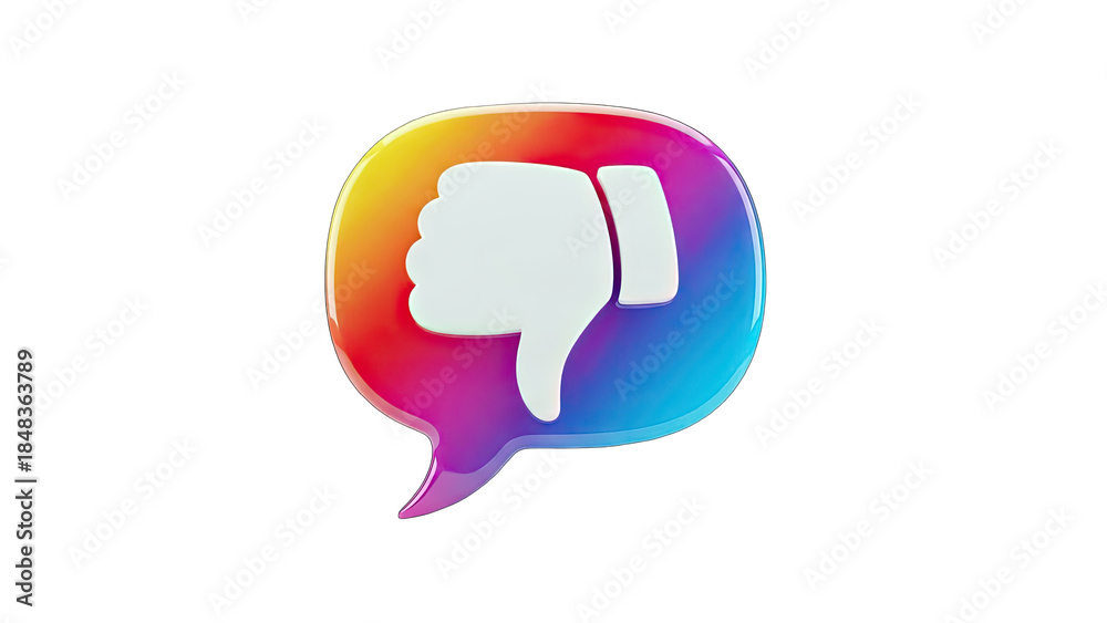Fototapeta premium 3D Thumbs Down Icon in Rainbow Bubble - Negative Feedback