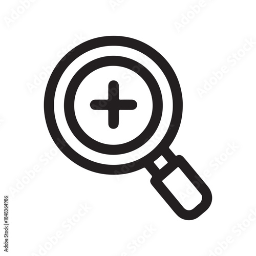 This minimalist icon represents the common user interface function of zooming in, allowing users to magnify content for improved detail and closer inspection