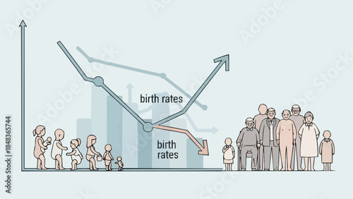 Demographic shift showing declining birth rates and aging population.