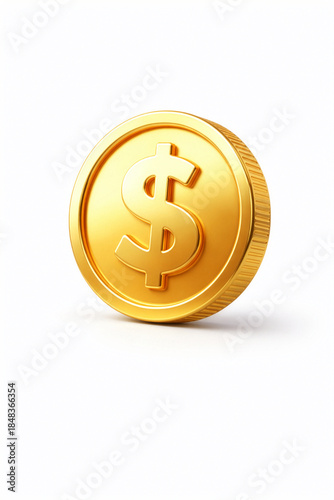 Shiny 3D gold dollar coin icon on white background
