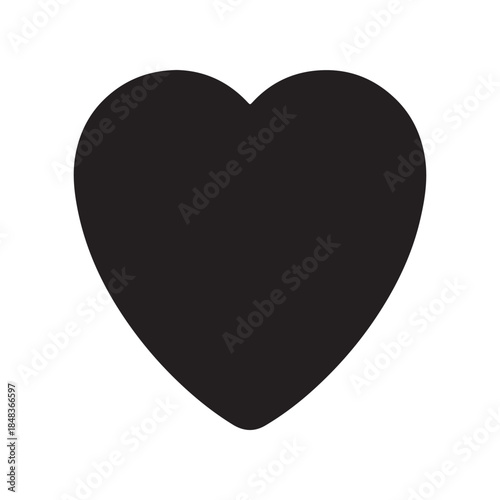 A black heart icon on a white background representing love, emotion, and affection in a simple, graphic design