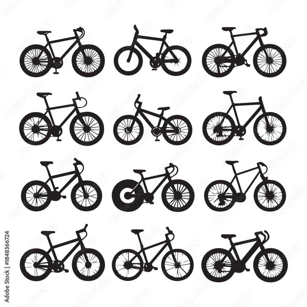 Obraz premium Bicycle Icon Set Vector Illustration for Sports and Transportation Design