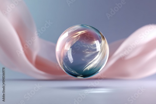 Floating transparent sphere in midair soft pastel colors digital art abstract environment aesthetic viewpoint