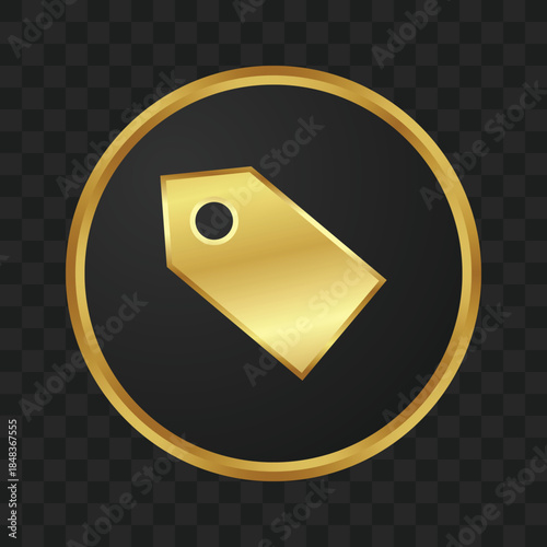 Golden price tag icon in a black circle with a golden frame, representing luxury and premium quality.