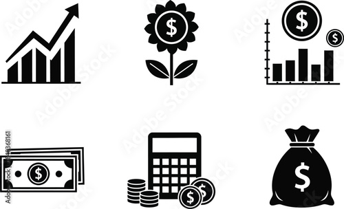 Visual representation of financial growth monetary value investment opportunities and economic success is depicted through icons high quality professional detailed modern
