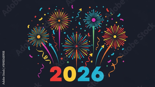 Vibrant fireworks explode in colorful celebration for 2026 new year's festivities with confetti