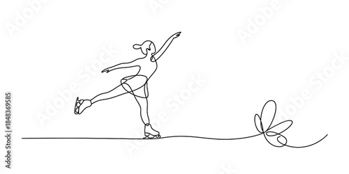 Single line drawing of a figure skater in graceful pose Vector, illustration