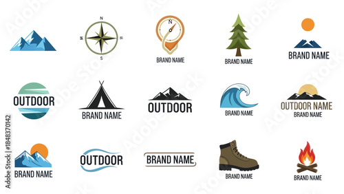Collection of Outdoor Adventure Logos and Icons.