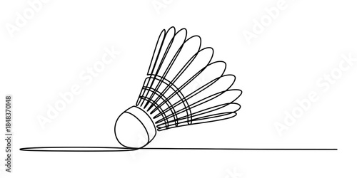 Continuous line art drawing of a badminton shuttlecock on a white background Vector, illustration