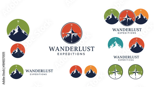 Wanderlust Expeditions Logos with Mountain Silhouettes.