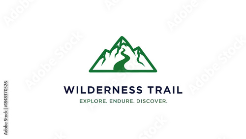 Wilderness Trail Logo with Mountains Illustration.