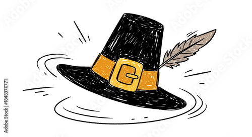 Pilgrim Hat with Feather Illustration.