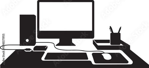 Modern workspace with computer and office supplies on desk