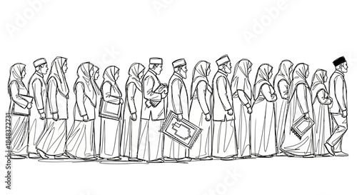 Pilgrims in a Line - A depiction of religious devotion and unity.