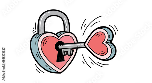 Heart Shaped Lock and Key Unlocking Love and Affection.