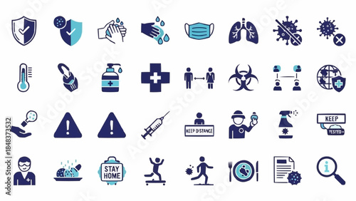 Collection of Coronavirus Pandemic Prevention and Safety Icons.