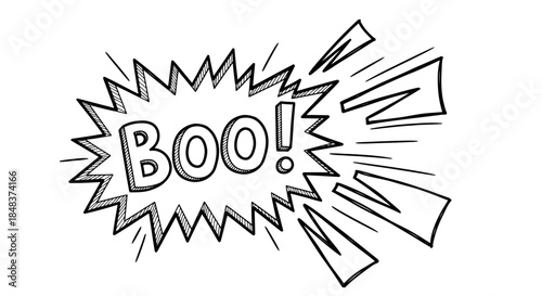 Hand-Drawn BOO Comic Burst with Spikes and Exclamation Point.