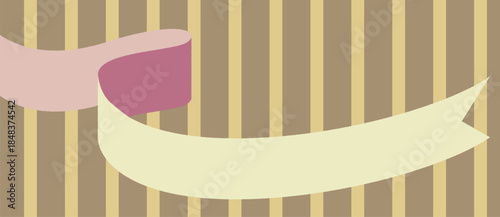 ブラウンストライプパターンと白とピンクのリボンの背景素材