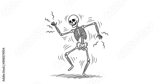 Dancing Skeleton Illustration - A Spooky and Lively Design.
