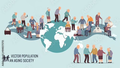Diverse group of elderly people representing an aging global population.