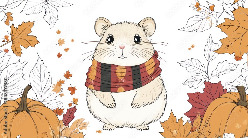 Fototapeta premium Cute hamster in autumn leaves (1)