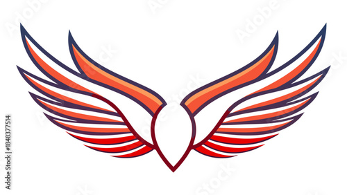 Stylized angel wings, vibrant red-orange gradient with dark outlines, perfect for romantic Valentine's Day designs.