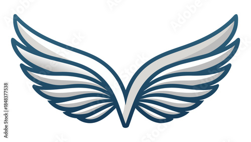 Pair of stylized flying wings isolated on a transparent background, symbol of freedom, abstract modern icon, graphic element for design.