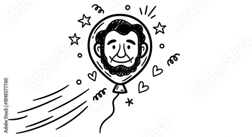 Abraham Lincoln balloon illustration with celebratory decorations and design.
