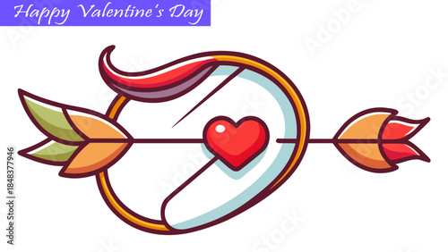 Cupid arrow with heart symbol isolated on a transparent background Valentine's day concept of love romance wedding celebration vector illustration.