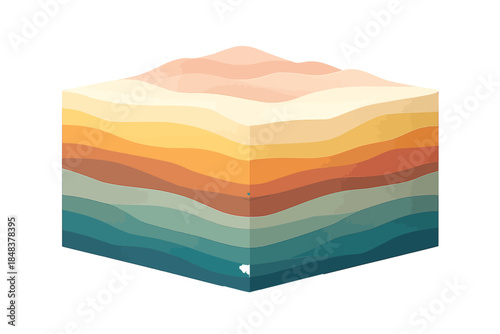 Cutaway Layered Paper Stack Cross Section with Floating Sheet Segments