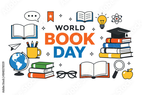 Wide World Book Day Scene Illustration Highlighting Books Reading Culture Education And Literary Inspiration