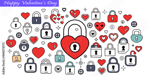 Valentine's day love concept design. heart locks and keys. love key vector illustration isolated on transparent background.