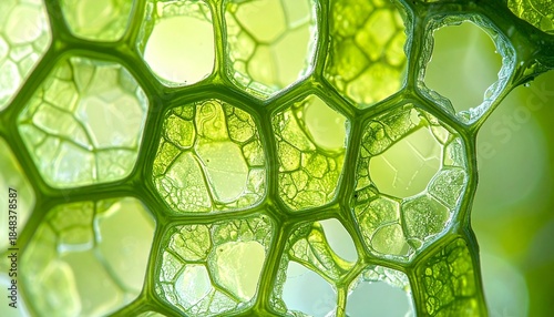 Microscopic view of green plant cell wall and chloroplast structure