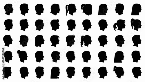 Collection of Diverse Human Head Silhouettes in Profile View.