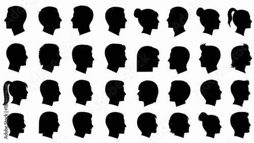 Collection of Diverse Human Head Silhouettes in Profile View.