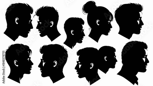 Collection of Diverse Human Head Silhouettes in Profile View.