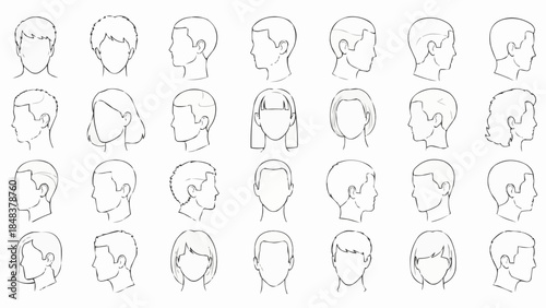 Collection of Human Head Sketches in Various Angles and Styles.