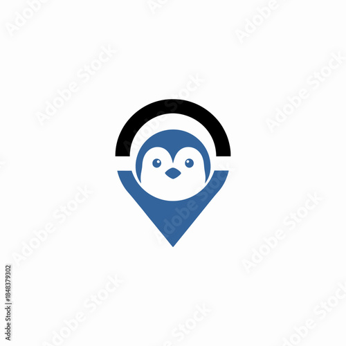 Cute Penguin Location Pin Logo Design.