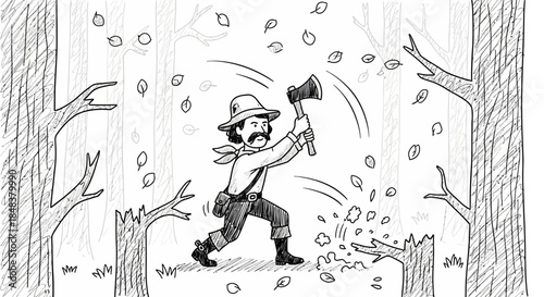 Lumberjack with Axe Chopping Wood.