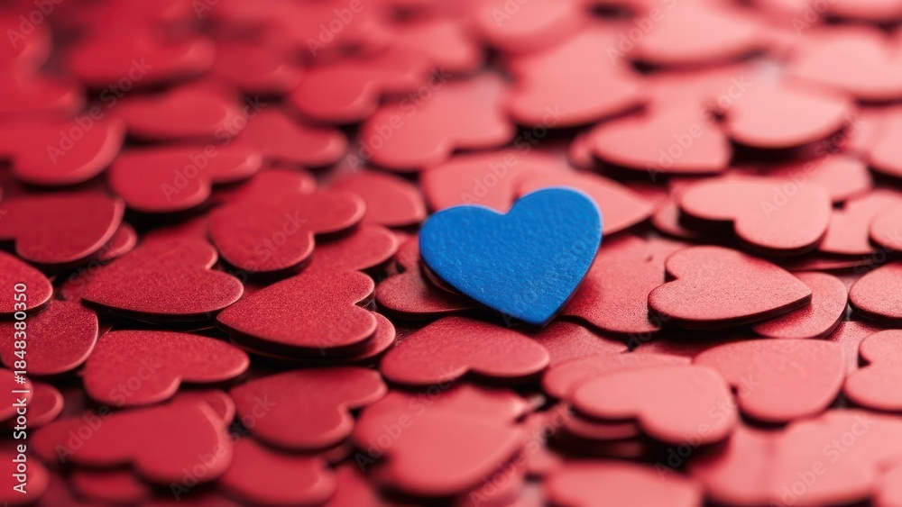 Obraz premium blue heart standing out in crowd of red hearts
