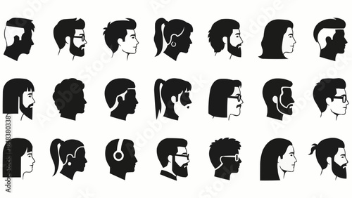 Diverse Human Profile Silhouettes Collection Representing Various Individuals.