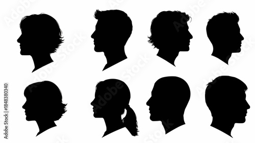Collection of Diverse Human Head Silhouettes in Profile View.
