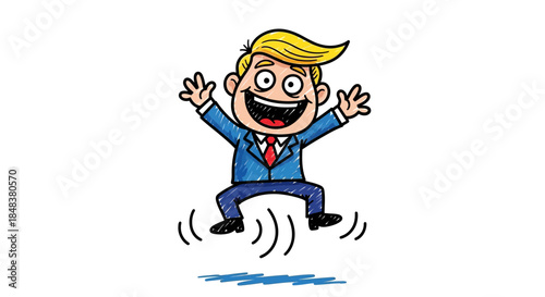 Excited Cartoon Businessman Jumping with Joy and Enthusiasm.