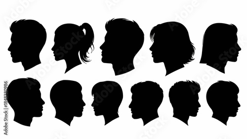 Collection of Diverse Human Silhouettes in Profile View.