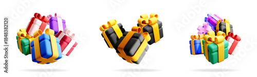 3d gift box with golden bow plastic box with shadow vector illustration