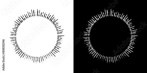 Dynamic abstract spiral sound wave rhythm lines. Circular spiral sound wave rhythm of lines. Circular futuristic abstract lines, black and white background.	