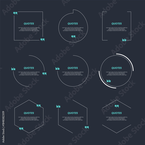 Quote box frame big set. Quote box icon. Texting quote boxes. Blank template quote text info design boxes quotation bubble blog quotes symbols.