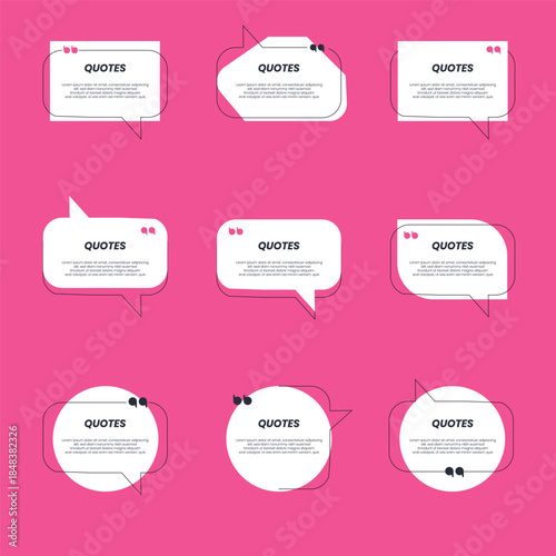 Quote box frame big set. Quote box icon. Texting quote boxes. Blank template quote text info design boxes quotation bubble blog quotes symbols.