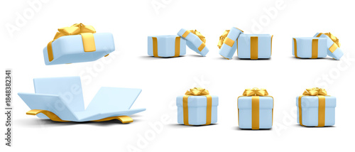 3d gift box with golden bow plastic box with shadow vector illustration