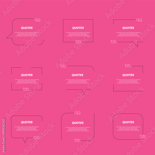 Quote box frame big set. Quote box icon. Texting quote boxes. Blank template quote text info design boxes quotation bubble blog quotes symbols.